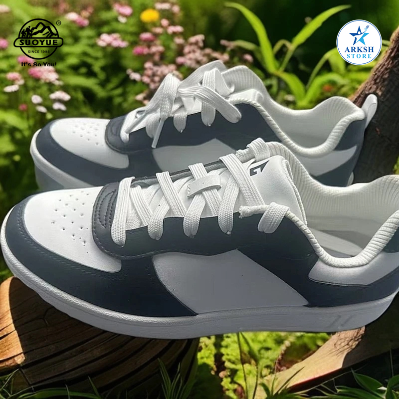 Leather Patchwork Lightweight White Sneakers - Fashion Vintage Versatile Casual Shoes (Women) 25515GREYWHITE-41
